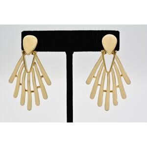 Vintage Dangle Earrings Enamel Off White Gold Tone Door Knockers Chunky 80s BinZ